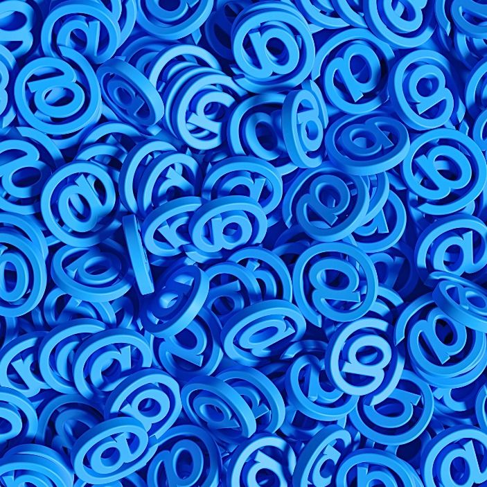 Photo of a pile of blue @ symbols for email addresses