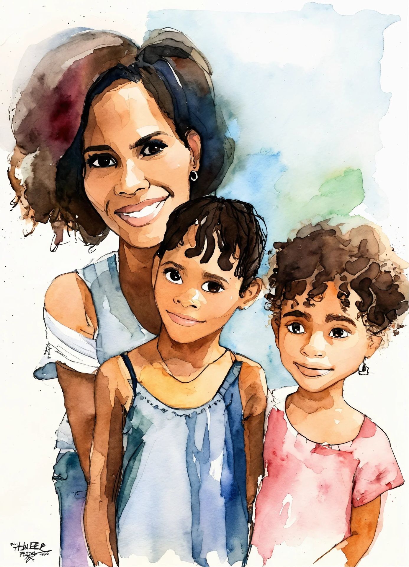 watercolor pixar painting of 8 year old Halle Berr (1)
