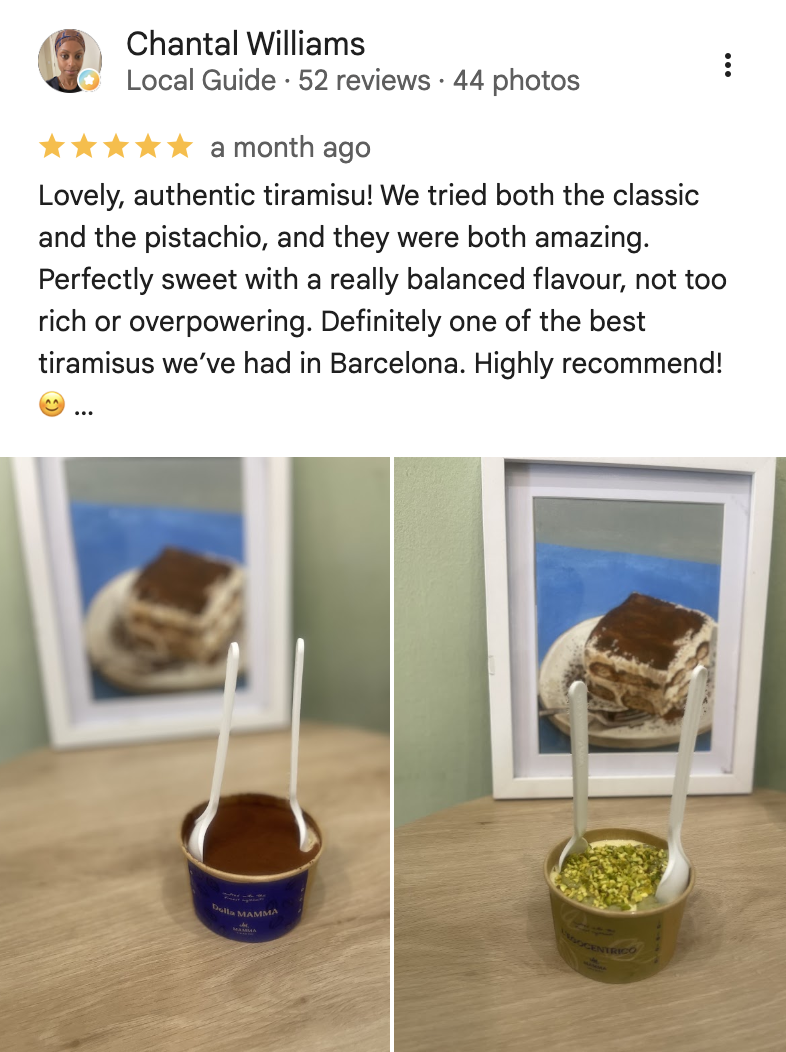 Google Maps review screenshot for Mamma Tiramisù