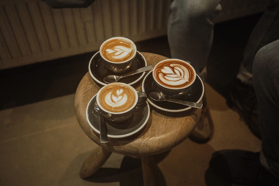 Three cups of coffee on a table